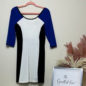 Express Brand Blue, Black and White Color Block Dress with Back Zipper (M)